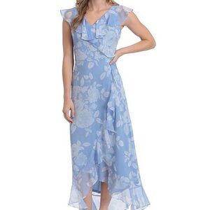 London Times Light Blue Floral High Low Dress
